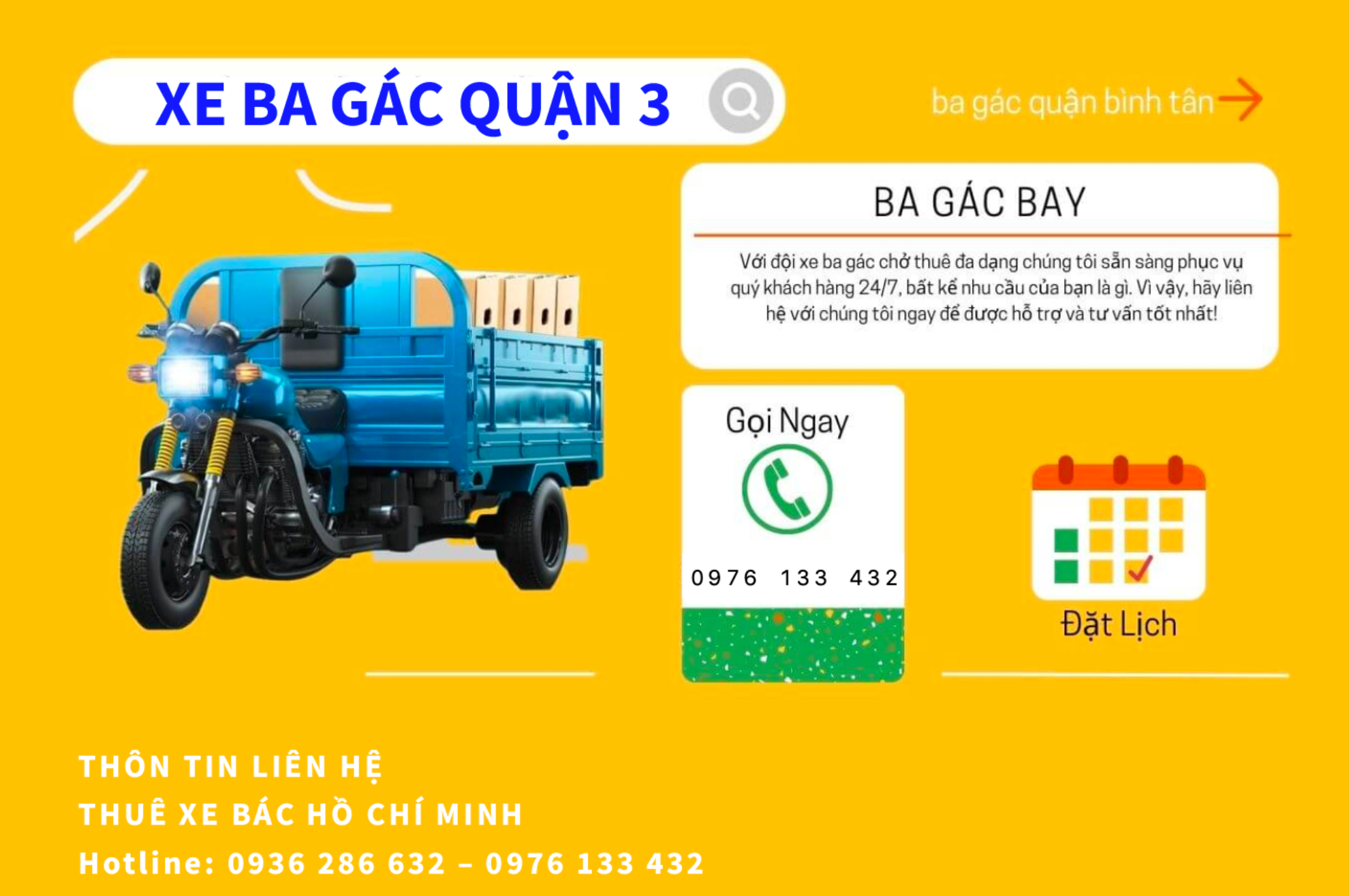 Hình giới thiệu dịch vụ xe ba gác quận 3
